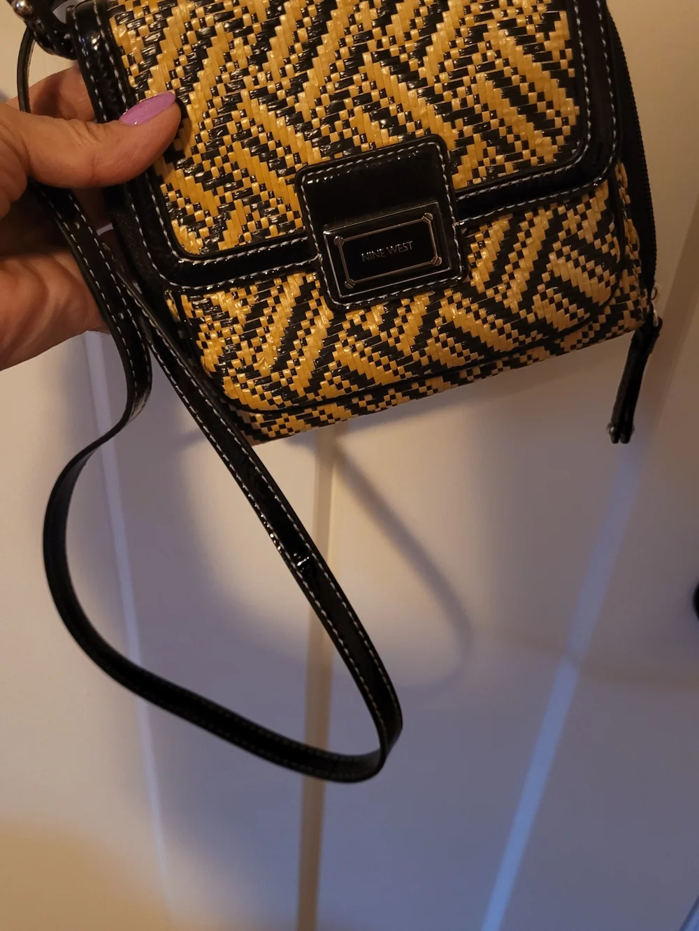 Nine West Black and Tan Woven Crossbody Bag
